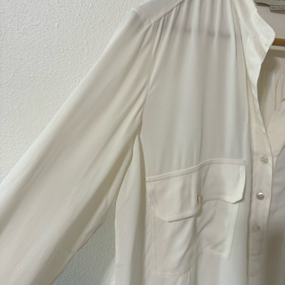 Stella McCartney Estelle Silk Long Sleeve Stand Collar Blouse Cream-40 (US 4-6) - Picture 5 of 12